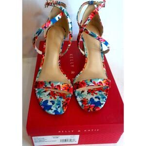 Kelly & Katie Daton Red Multi Watercolor Floral Print Strappy Heel Size 8.5